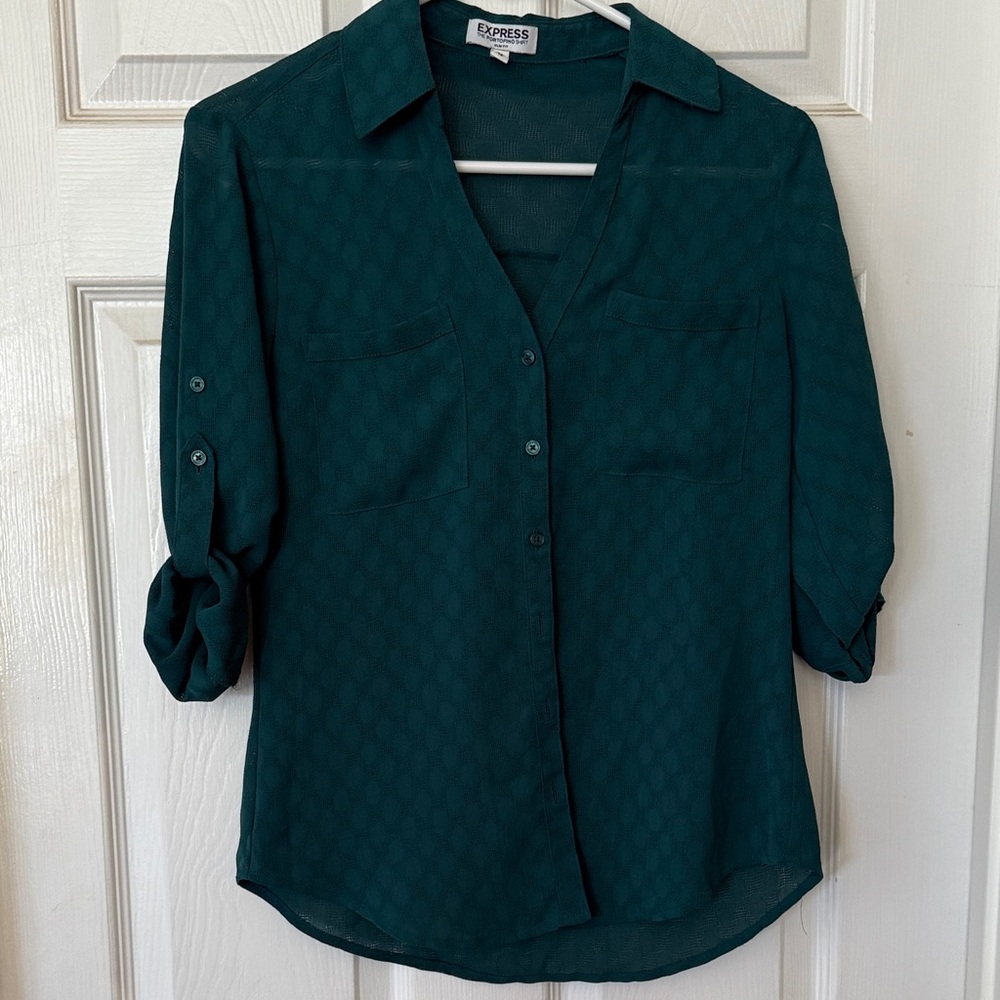 Express Women's Dark Green Button-Down Shirt
